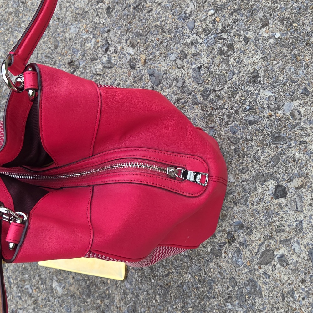 Coach Lexi Red Leather & Jacquard Fabric Shoulder Bag F57540 $498 Retail EUC - Picture 11 of 16